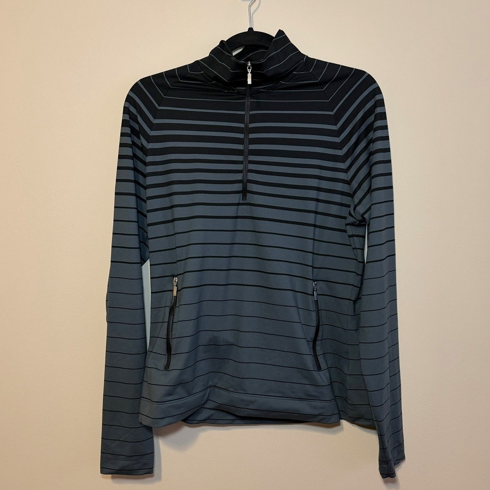 Nike Golf Quarter Zip Pullover Grey Black Striped FIT DRY 331972-010 Medium